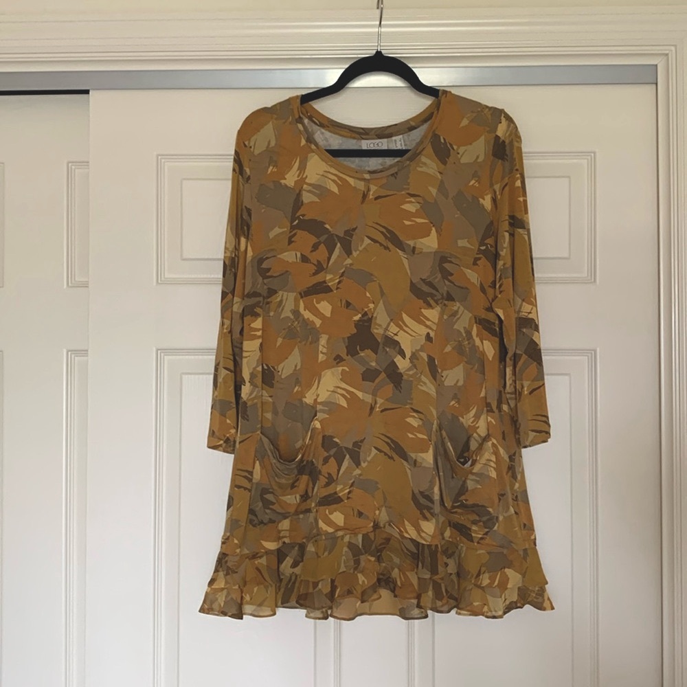 LOGO by Lori Goldstein Earthy Tones Tunic Women’s L Yellow and Brown